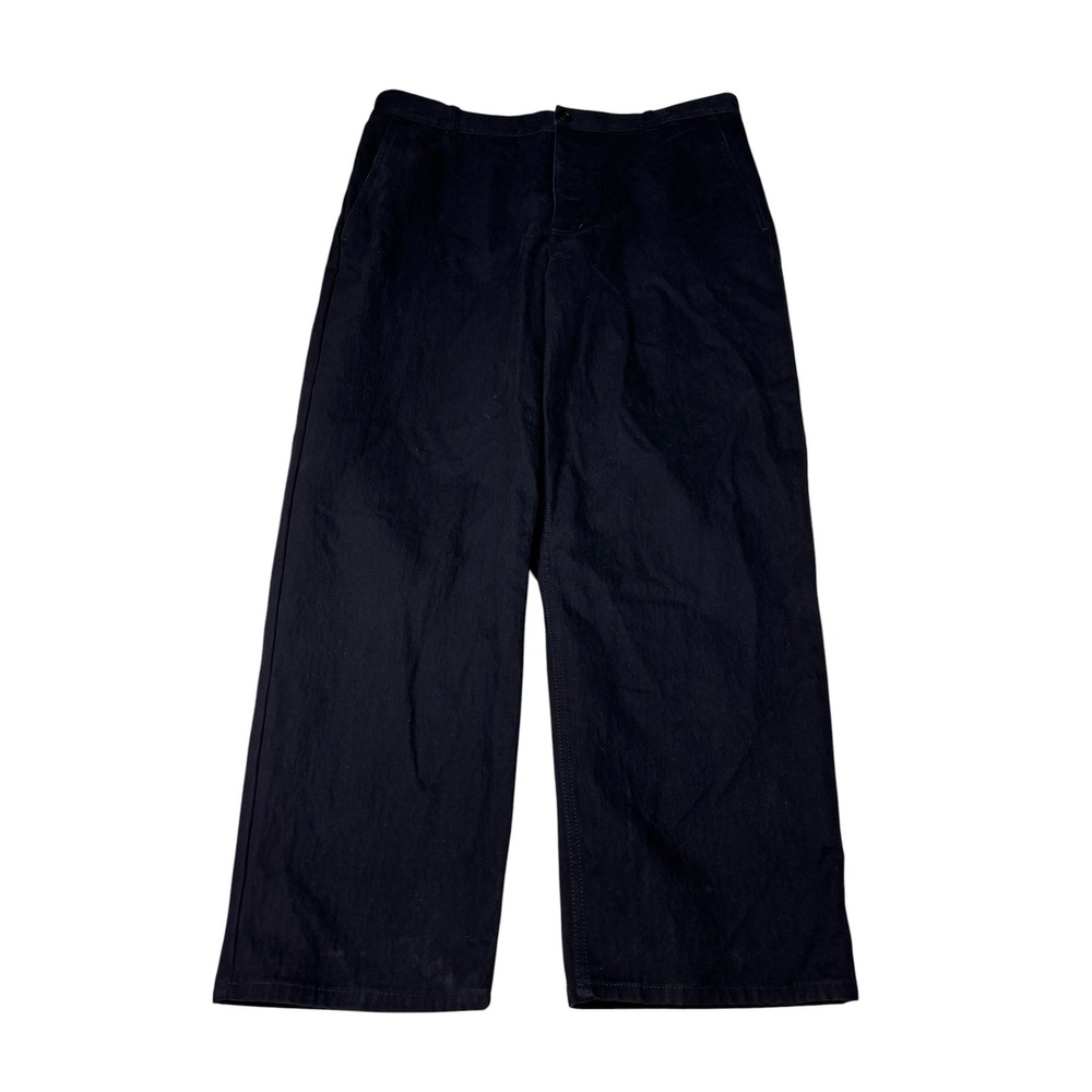 COS Black Wide Leg Chino Trousers Button Fly Cotton Blend Womens 12 W36 L28